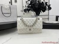 Chanel 255 Series Flap Bag Original Sheepskin Leather A1112 White Silver Tone
