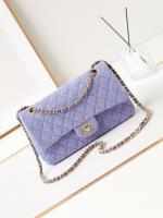 Chanel CLASSIC 1112 HANDBAG Wool Tweed & Gold Tone Metal A01112 Purple
