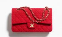 Chanel CLASSIC 1112 HANDBAG Wool Tweed & Gold Tone Metal A01112 Red