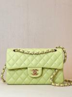 Chanel CLASSIC HANDBAG Lambskin & Gold Tone Metal A01113 light green