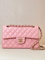 Chanel CLASSIC HANDBAG Lambskin & Gold Tone Metal A01113 pink