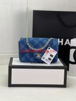 Chanel CLASSIC HANDBAG Printed Denim & Gold Tone Metal A01116 Light Blue