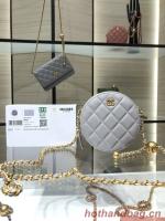 Chanel CLUTCH WITH CHAIN Lambskin & Gold Tone Metal AS1449 gray