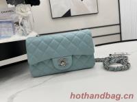 Chanel Classic Flap Bag Original Sheepskin Leather A1116 light blue&silver Tone Metal