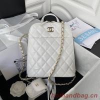 Chanel Lambskin & Gold Tone Metal Backpack AS3332 white