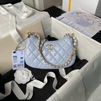 Chanel HOBO HANDBAG Lambskin & Gold Tone Metal AS3786 light blue