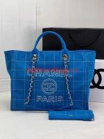 Chanel LARGE SHOPPING BAG Wool Tweed & Gold Tone Metal A66941 Blue