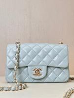 Chanel MINI CLASSIC HANDBAG Lambskin & Gold Tone Metal A69900 light blue