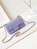 Chanel MINI CLASSIC HANDBAG Wool Tweed & Gold Tone Metal A69900 Purple