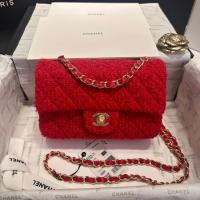 Chanel MINI CLASSIC HANDBAG Wool Tweed & Gold Tone Metal A69900 red