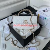 Chanel MINI FLAP BAG CLUTCH WITH CHAIN Gold Tone Metal AP3238 white