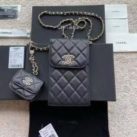 Chanel MINI FLAP PHONE CASE CAVIAR LEATHER BAG AP2742 BLACK