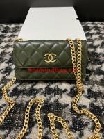 Chanel WALLET ON CHAIN Lambskin & Gold Tone Metal 68107 green