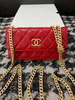 Chanel WALLET ON CHAIN Lambskin & Gold Tone Metal 68107 red