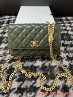 Chanel WALLET ON CHAIN Lambskin & Gold Tone Metal AP3043 green