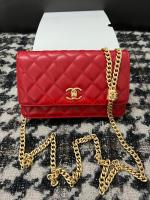 Chanel WALLET ON CHAIN Lambskin & Gold Tone Metal AP3043 red
