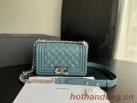 SMALL BOY CHANEL HANDBAG Calfskin & Silver Tone Metal A67085 Light Blue