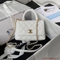 chanel mini flap bag original caviar leather with top handle white AS2215 gold tone