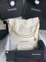 CHANEL 22 HANDBAG Shiny Calfskin & Gold Tone Metal AS3262 white&gold
