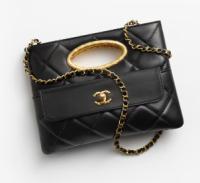 CHANEL CLUTCH Lambskin & Gold Tone Metal AS5038 black