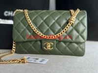 CHANEL FLAP BAG Lambskin & Gold Tone Metal AS3609 green