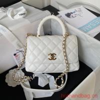 Chanel mini flap bag with top handle AS2215 white