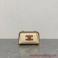 Celine CLUTCH WITH CHAIN IN TRIOMPHE CANVAS AND LAMBSKIN 100382 beigetan