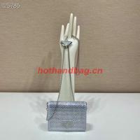 Prada Crystal studded card holder with shoulder strap 1MR024 silver