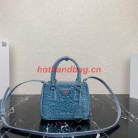 Prada Galleria satin mini bag with crystals 1BA906 sky blue