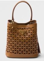 Prada Panier leather mini bag with cut out motif 1BA217 Caramel