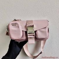 Prada Pocket nylon and brushed leather bag 1BD295 pink