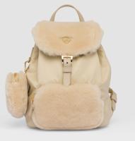 Prada Re Nylon and shearling backpack 1BZ074 Desert Beige