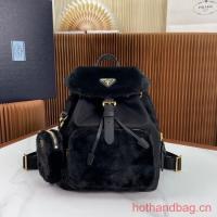 Prada Re Nylon and shearling backpack 1BZ074 black