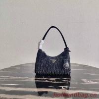 Prada Satin mini bag with artificial crystals 1BE515 black