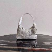 Prada Satin mini bag with artificial crystals 1BE515Z white
