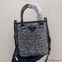Prada leather small bag with artificial crystals tote 1BC331 black