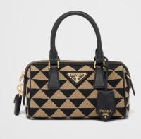 Prada Symbole embroidered jacquard fabric top handle bag 1BB846 black