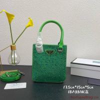 Prada leather small bag with artificial crystals tote 1BC331 Green