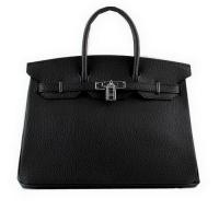 Hermes Birkin 35CM Tote Bags Black Grainy Leather H 35 Silver