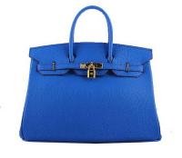 Hermes Birkin 35CM Tote Bags Blue Grainy Leather H 35 Gold