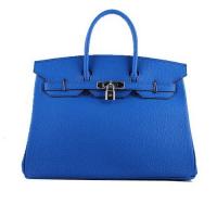 Hermes Birkin 35CM Tote Bags Blue Grainy Leather H 35 Silver