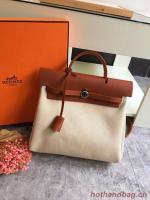 Hermes Herbag 31CM Original Canvas Leather & Calfskin 45987 brown&white
