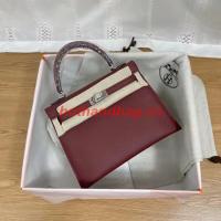 Hermes Kelly 25cm Shoulder Bags Epsom KL2755 Burgundy&silver Tone Metal