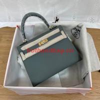 Hermes Kelly 25cm Shoulder Bags Epsom KL2755 Fog blue&gold Tone Metal