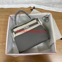 Hermes Kelly 25cm Shoulder Bags Epsom KL2755 dark grey&silver Tone Metal
