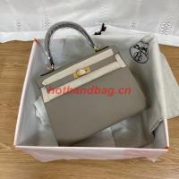 Hermes Kelly 25cm Shoulder Bags Epsom KL2755 gray&gold Tone Metal