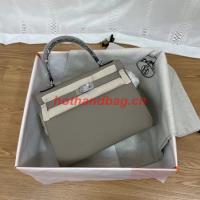 Hermes Kelly 25cm Shoulder Bags Epsom KL2755 gray&silver Tone Metal