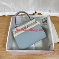 Hermes Kelly 25cm Shoulder Bags Epsom KL2755 light blue&silver Tone Metal