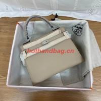 Hermes Kelly 25cm Shoulder Bags Epsom KL2755 light gray&silver Tone Metal