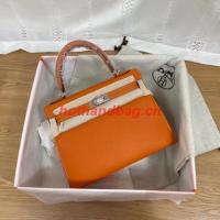 Hermes Kelly 25cm Shoulder Bags Epsom KL2755 orange&silver Tone Metal